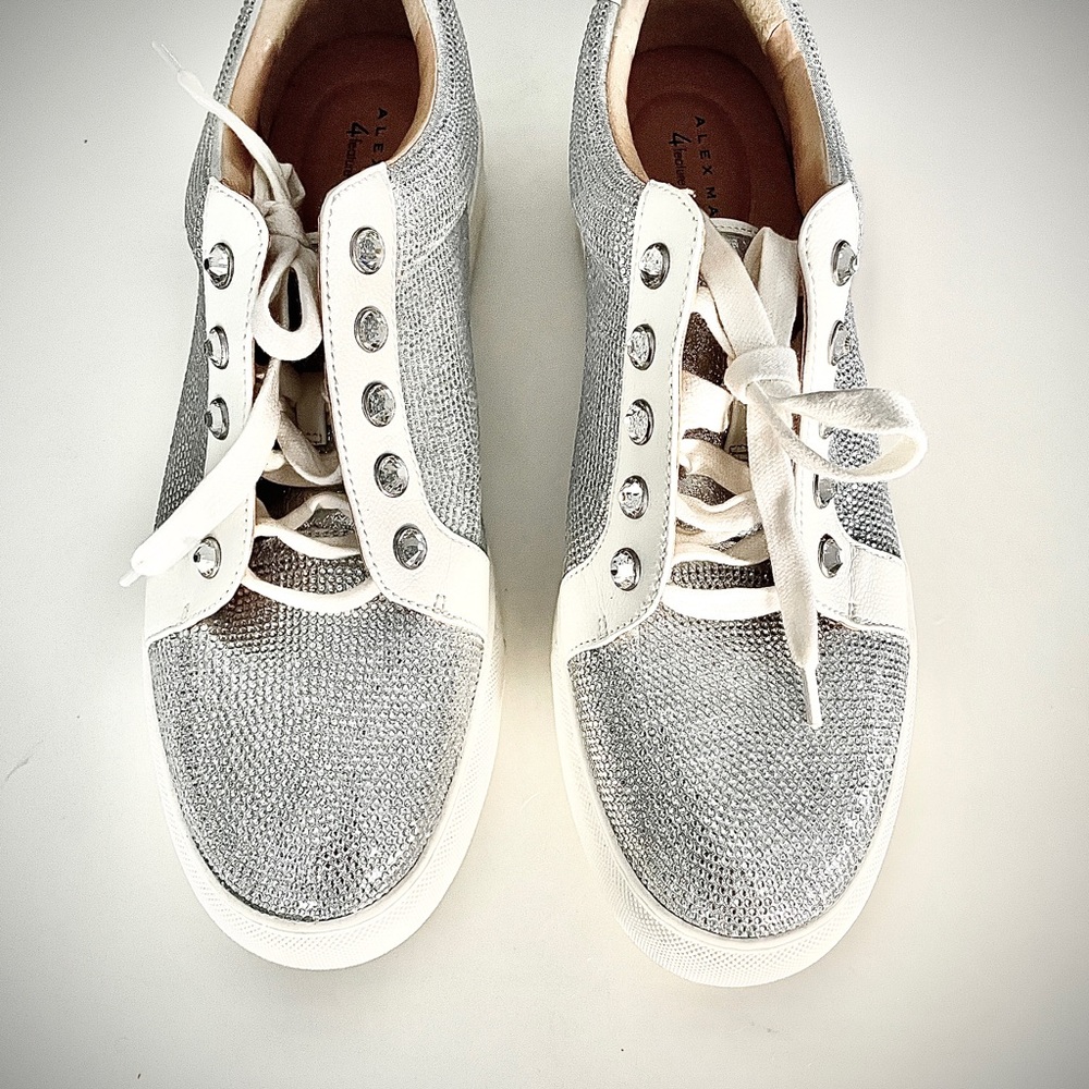 Alex Marie rhinestone and leather padded white  platform sneakers